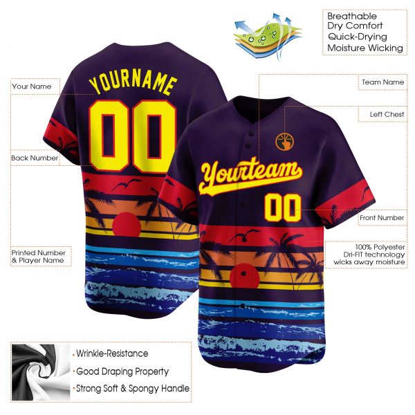 3D California Beach Pattern Personalized Baseball Jersey - Image 3