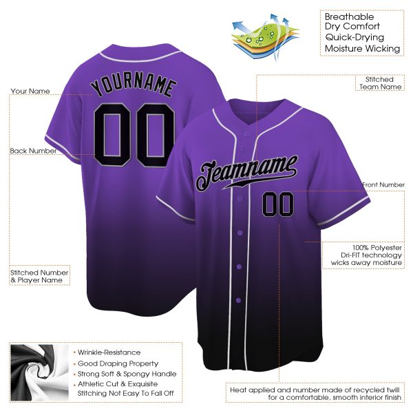 Purple Black-Gray Authentic Personalized Baseball Jersey - Image 3