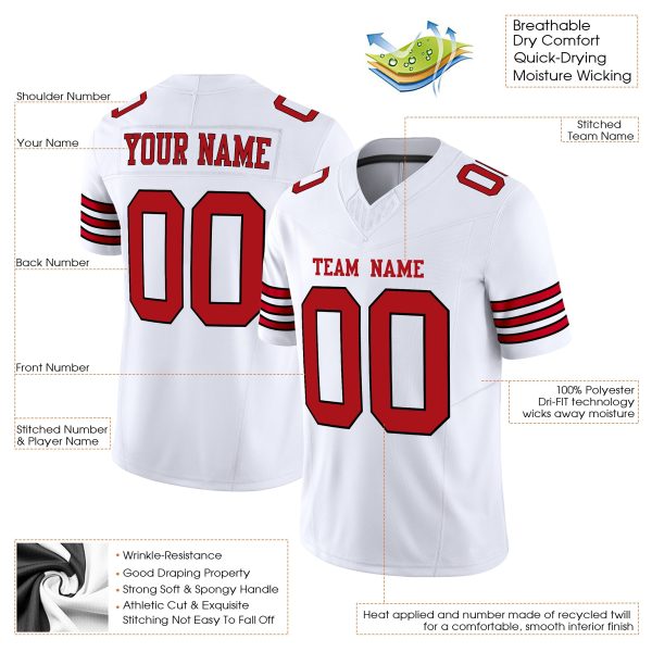 White Red-Black Authentic Personalized Football Jersey - Image 2