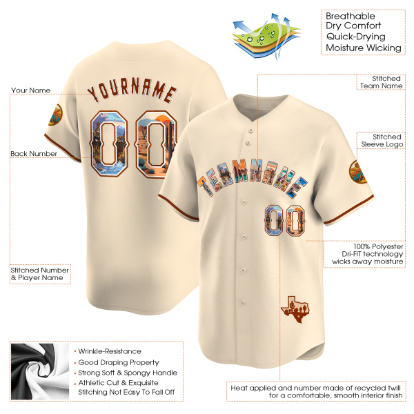 Cream Texas Art Personalized Baseball Jersey - Image 3