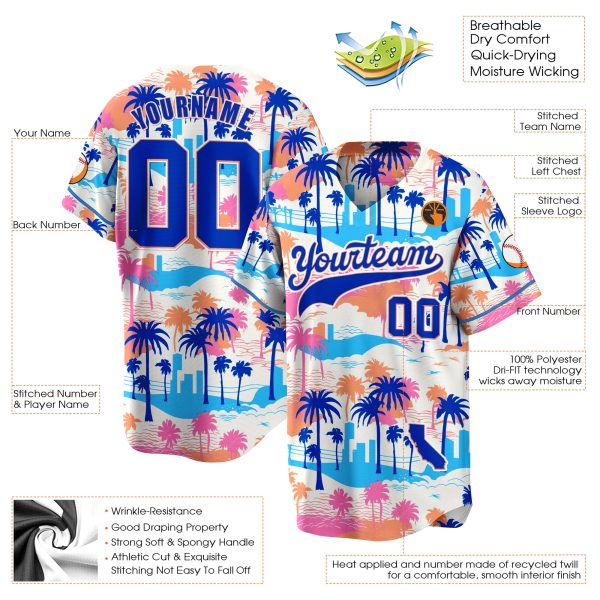 3D California Beach Palm Tree Pattern Personalized Baseball Jersey - Image 2