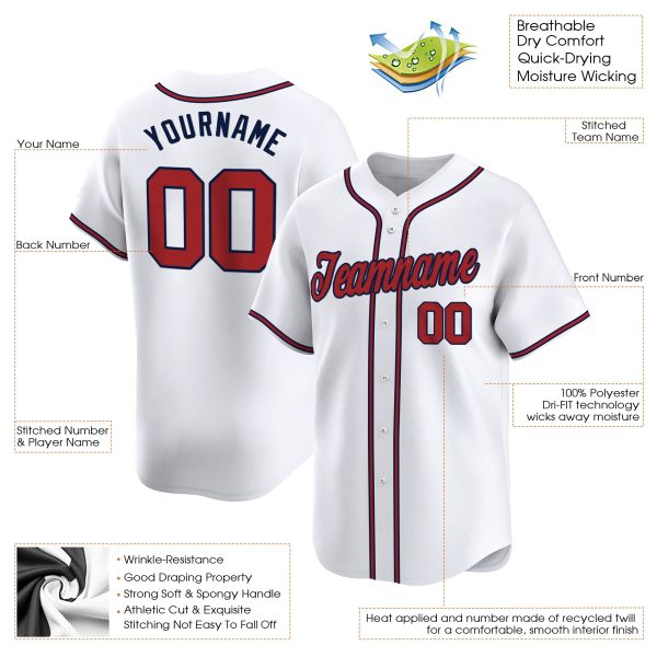 White Red - Navy Personalized Baseball Jersey - Image 3