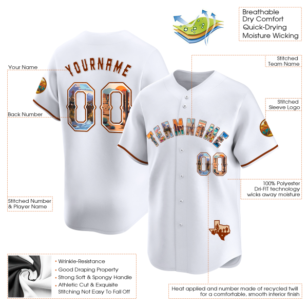 White Texas Art Personalized Baseball Jersey - Image 3