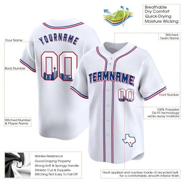 White Royal San Antonio Texas Pattern Personalized Baseball Jersey - Image 3