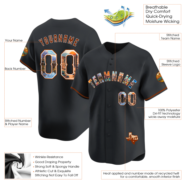 Black Texas Art Personalized Baseball Jersey - Image 3
