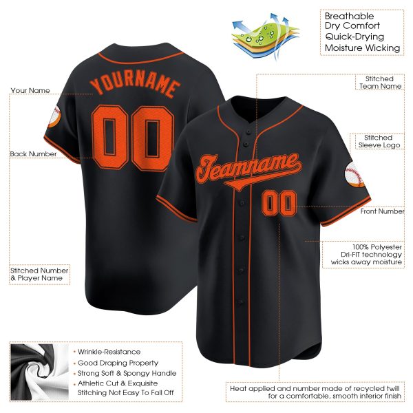 Black Orange - Black Personalized Baseball Jersey - Image 3