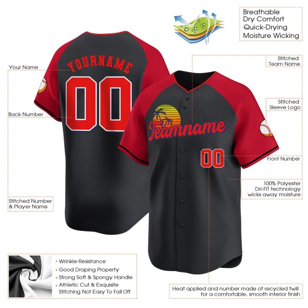 Black Alternate Red California Personalized Baseball Jersey - Image 3
