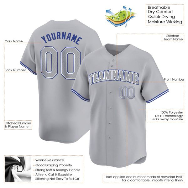 Gray Royal - Gray Personalized Baseball Jersey - Image 3