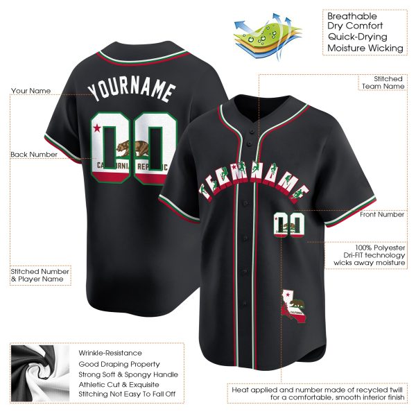 Black White California Rock Climbing Personalized Baseball Jersey - Image 3