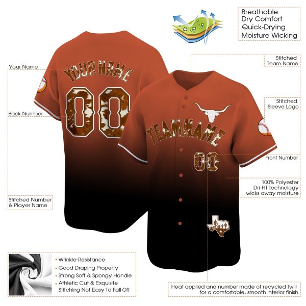 Orange Black Fade Texas Style Personalized Baseball Jersey - Image 3