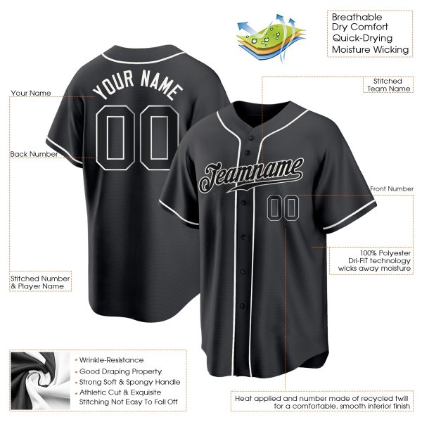 Black Black-White Authentic Personalized Baseball Jersey - Image 2