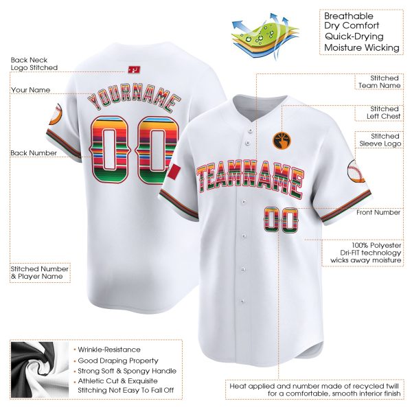 White Mexico Flag Personalized Baseball Jersey - Image 3