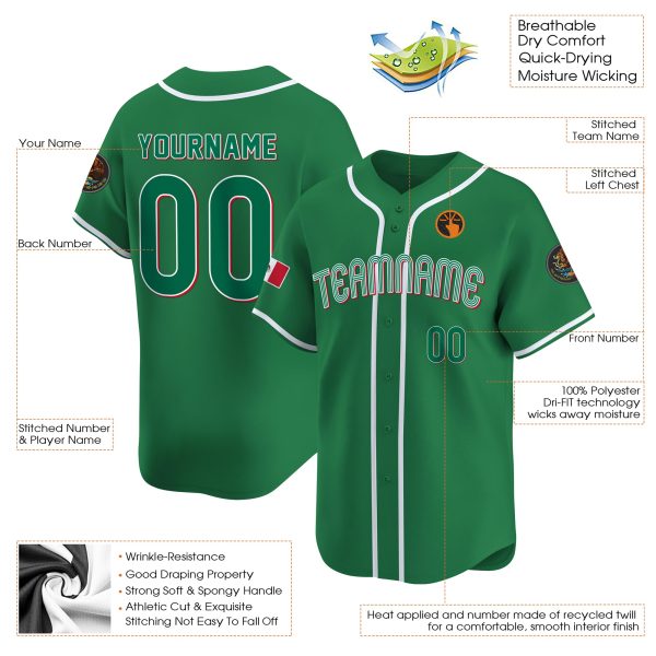 Custom Green Mexico Baseball Jersey - Image 3