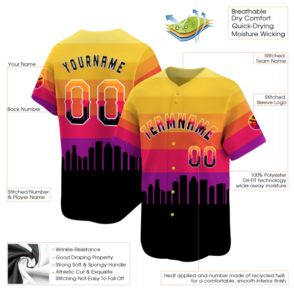 3D Houston Texas City Night Pattern Personalized Baseball Jersey - Image 3