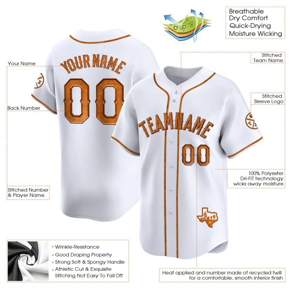 White Cowhide Texas Style Personalized Baseball Jersey - Image 3