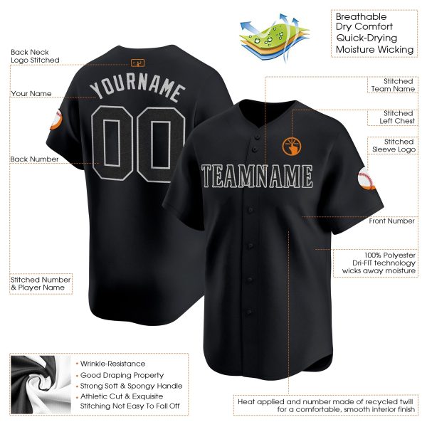 Black Gray Personalized Baseball Jersey - Image 3