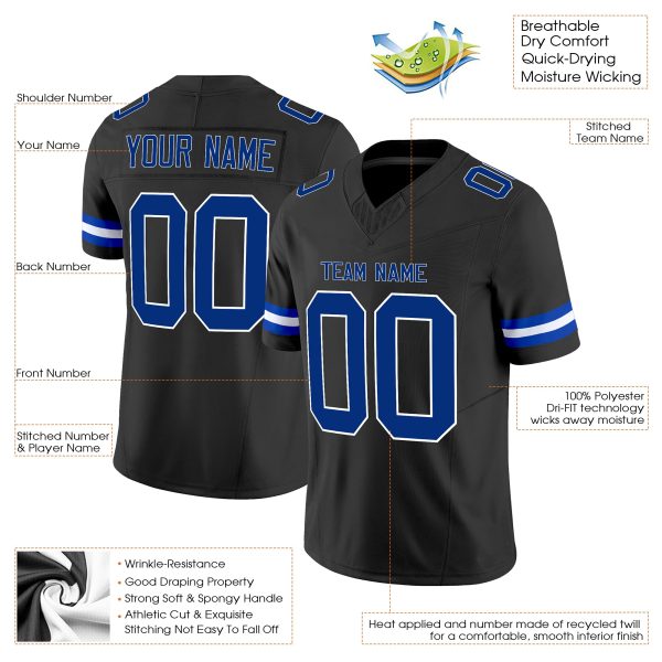 Black Royal-White Authentic Personalized Football Jersey - Image 2
