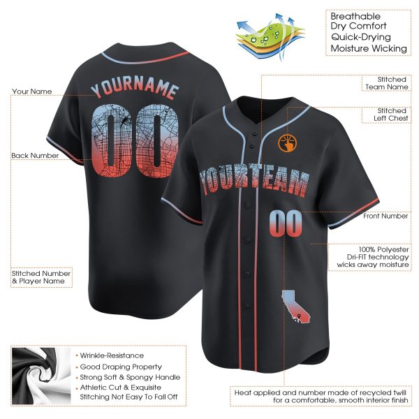 Black Los Angeles Map Personalized Baseball Jersey - Image 3