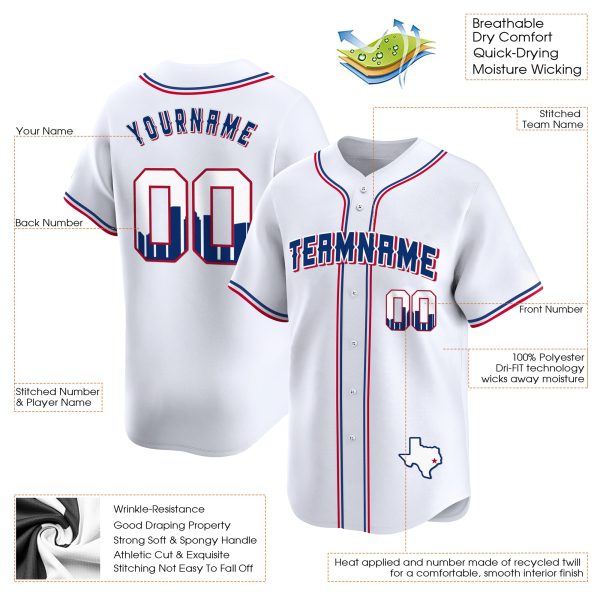 White Royal Houston Texas Pattern Personalized Baseball Jersey - Image 3