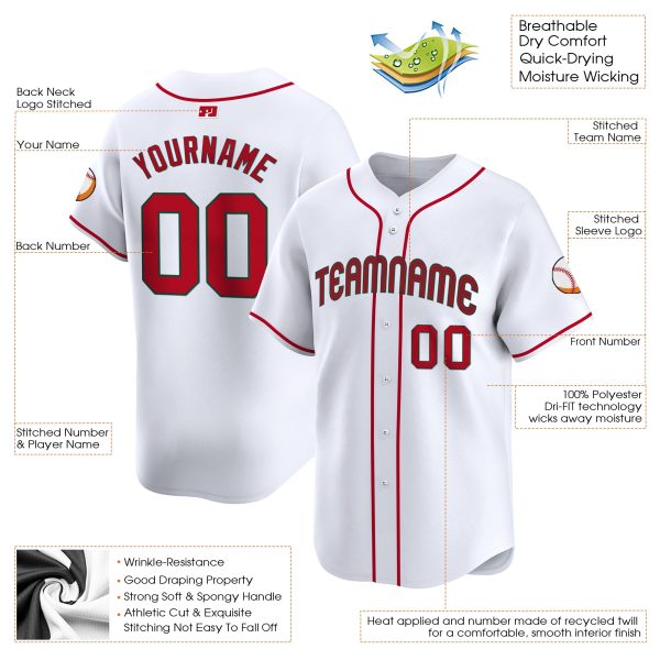 White - Red Personalized Baseball Jersey - Image 3