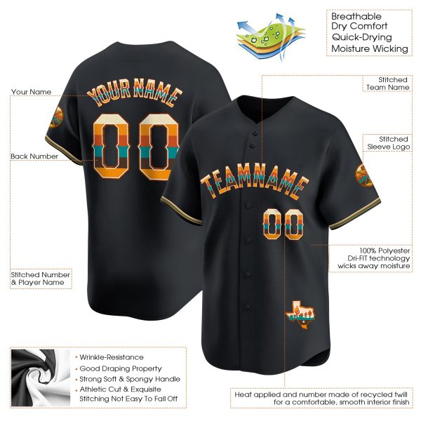 Black Texas Vintage Personalized Baseball Jersey - Image 3