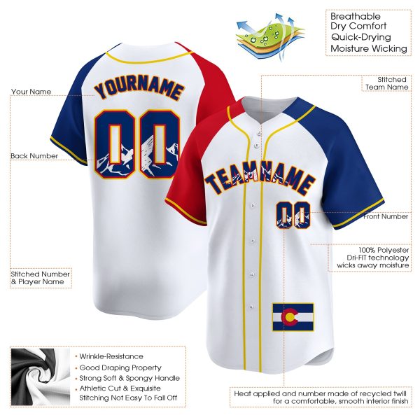 White Alternate Colorado Flag Personalized Baseball Jersey - Image 3
