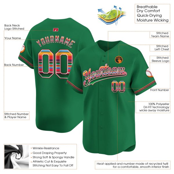 Green Mexico Serape Pattern Personalized Baseball Jersey - Image 3