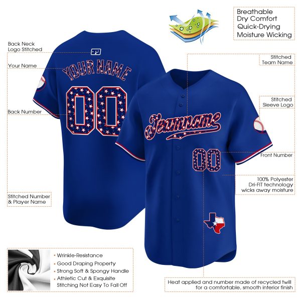 Royal Stars & Stripes Texas Style Personalized Baseball Jersey - Image 3