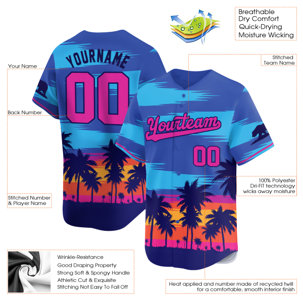 3D Palm Trees Sun Set California Personalized Baseball Jersey - Image 3