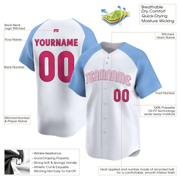 White Light Blue - Pink Personalized Baseball Jersey - Image 3