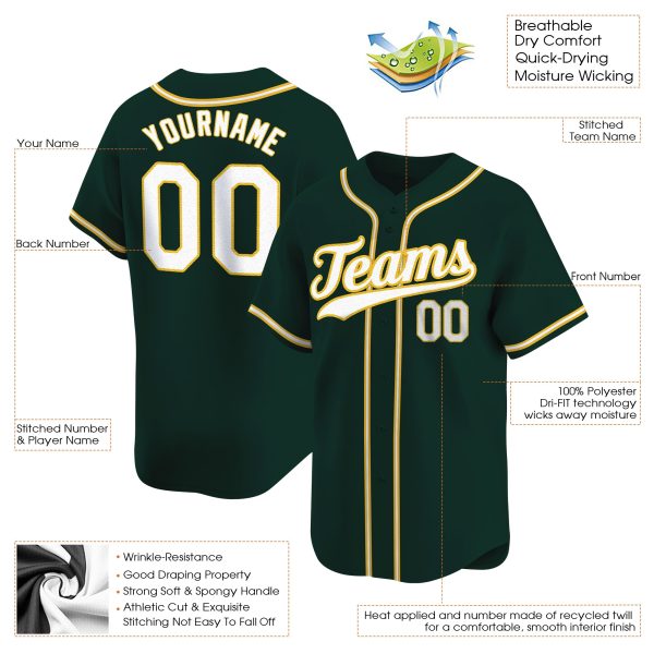 Green White - Gold Personalized Baseball Jersey - Image 3