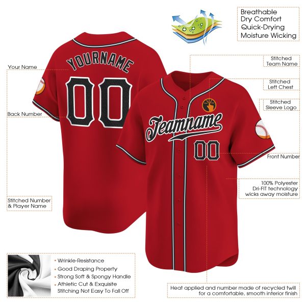 Red Black - White Personalized Baseball Jersey - Image 3