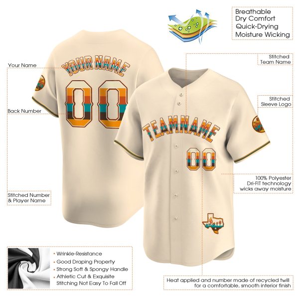 Cream Texas Vintage Personalized Baseball Jersey - Image 3