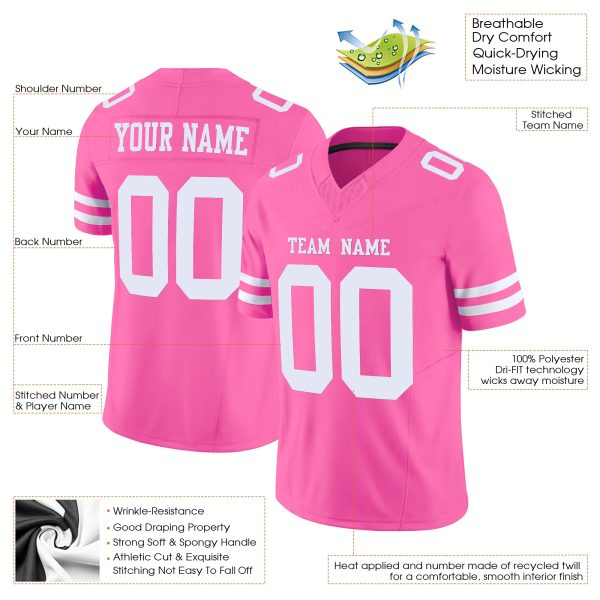 Pink White Authentic Personalized Football Jersey - Image 2