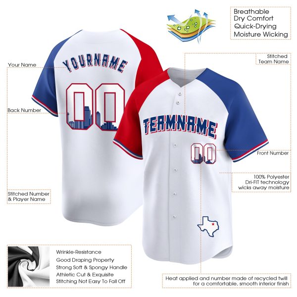 Alternate Red Royal Dallas Texas Pattern Personalized Baseball Jersey - Image 3
