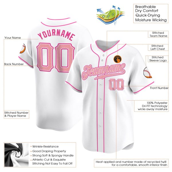 White Medium Pink - Pink Personalized Baseball Jersey - Image 3