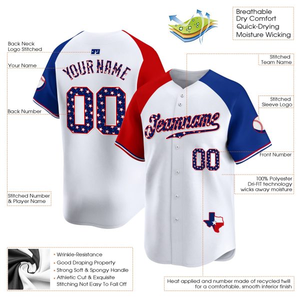 Red - Royal Stars & Stripes Texas Style Personalized Baseball Jersey - Image 3