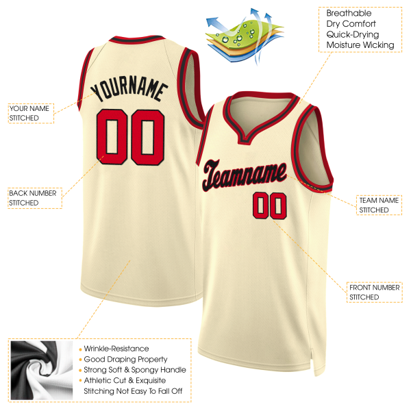 Cream Red - Black Round Neck Personalized Basketball Jersey - Image 2