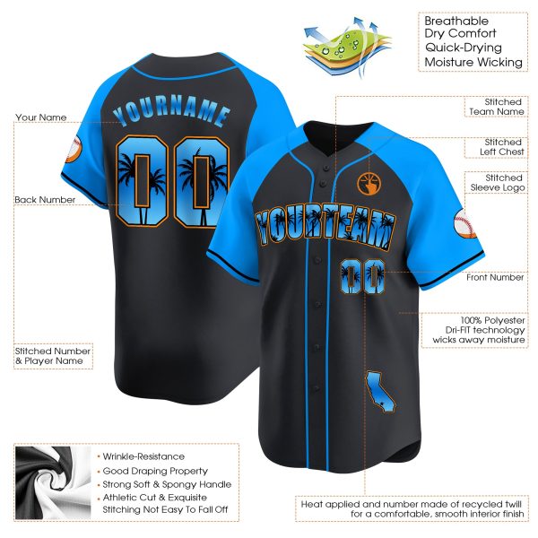 Alternate Blue California Beach Personalized Baseball Jersey - Image 3