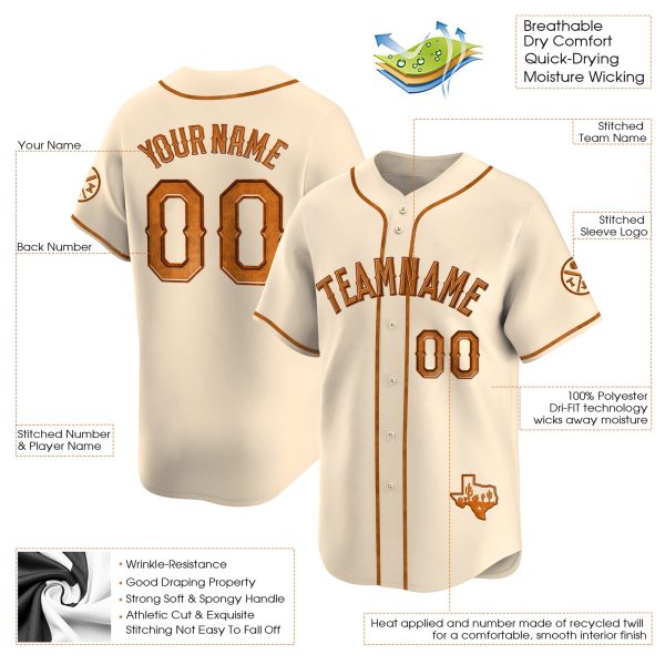 Cream Cowhide Texas Style Personalized Baseball Jersey - Image 3