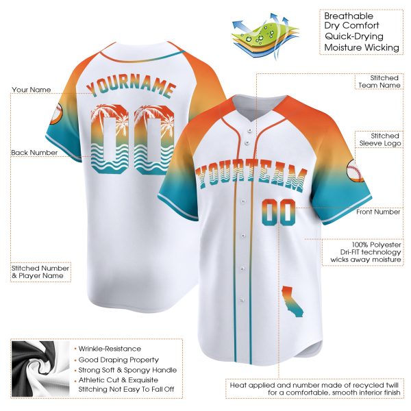White Alternate Gradient California Beach Personalized Baseball Jersey - Image 3