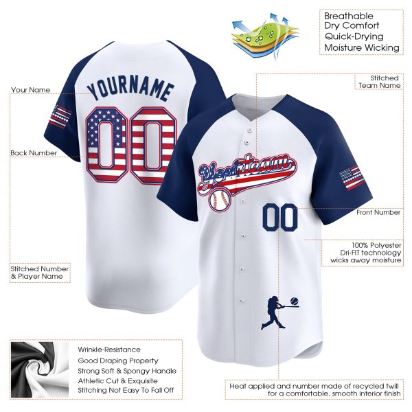 White Alternate America Flag Personalized Baseball Jersey - Image 3