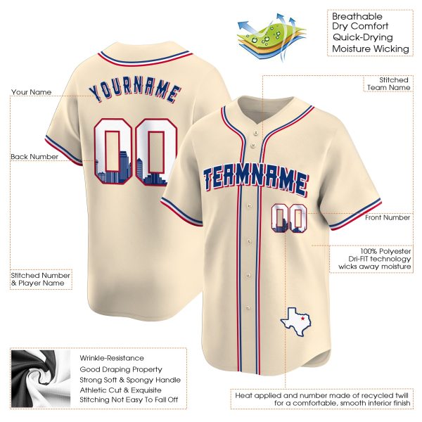 Cream Royal Dallas Texas Pattern Personalized Baseball Jersey - Image 3