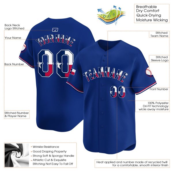 Royal Texas Flag Personalized Baseball Jersey - Image 3