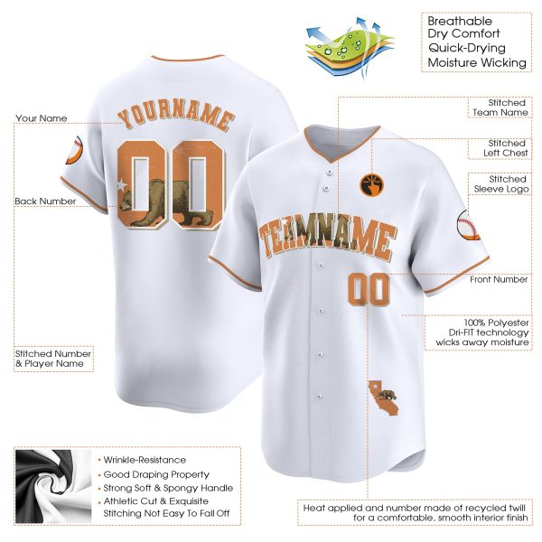 White Orange California Map Personalized Baseball Jersey - Image 3