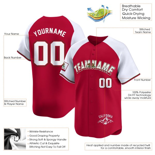 Red Alternate White California Flag Personalized Baseball Jersey - Image 3