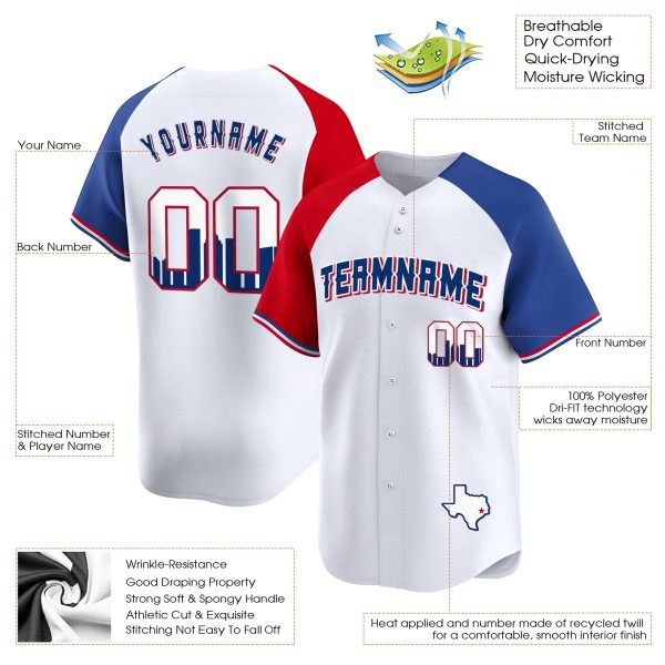 Alternate Red Royal Houston Texas Pattern Personalized Baseball Jersey - Image 3