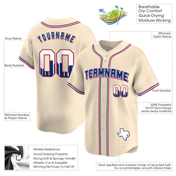 Cream Royal Houston Texas Pattern Personalized Baseball Jersey - Image 3