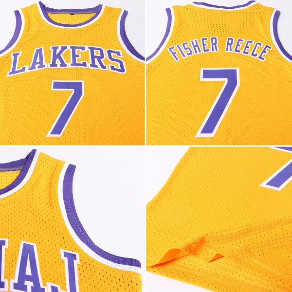 Gold Purple-White Authentic Throwback Personalized Basketball Jersey - Image 5