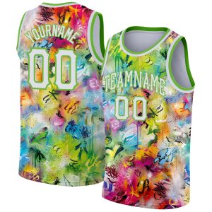 Scratch Graffiti Pattern White-Neon Green 3D Authentic Personalized Basketball Jersey